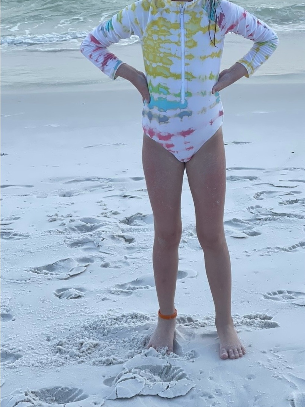 Old Navy girls Long-Sleeve Zip Front Rashguard Swim Tie-Dye Yellow pink medium 8